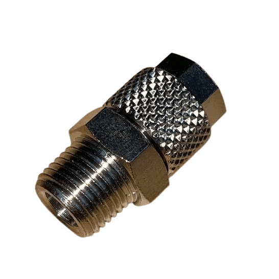 Slangetilslutning, 1/4″ nippel – 6/4 mm indv./udv. slange Slangetilslutning, 1/4″ nippel – 6/4 mm indv./udv. slange